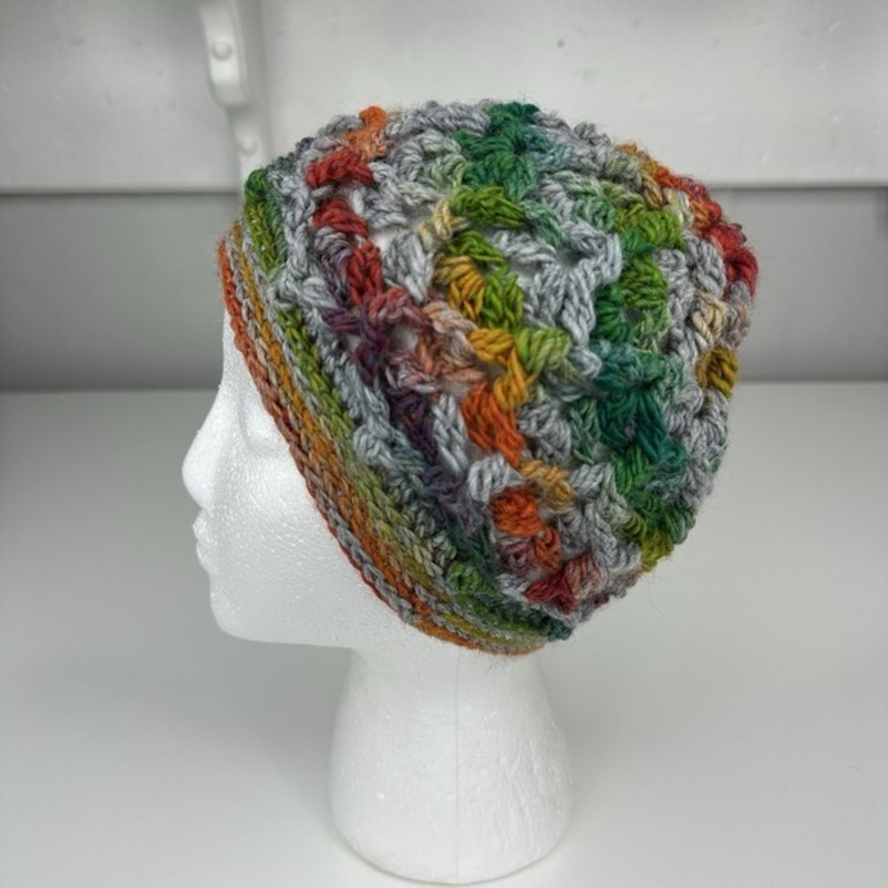 Created by Cyd Handmade Crochet Beanie Hat Multi Color Merino Wool Boho NEW‎